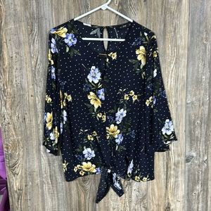 Navy And White Polka Dot Floral Blouse